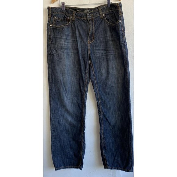 Helix Other - Helix Denim Blue Jeans Mens 38x30 Loose Straight Distressed Pockets Dark Wash